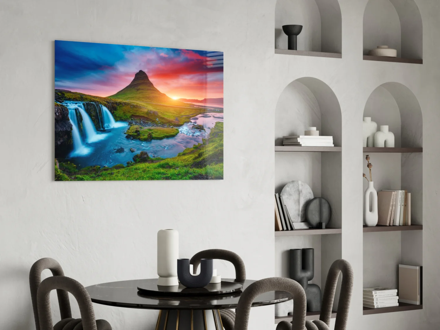 Kirkjufellsfoss Waterfall and View Glass Wall Art - Image 5