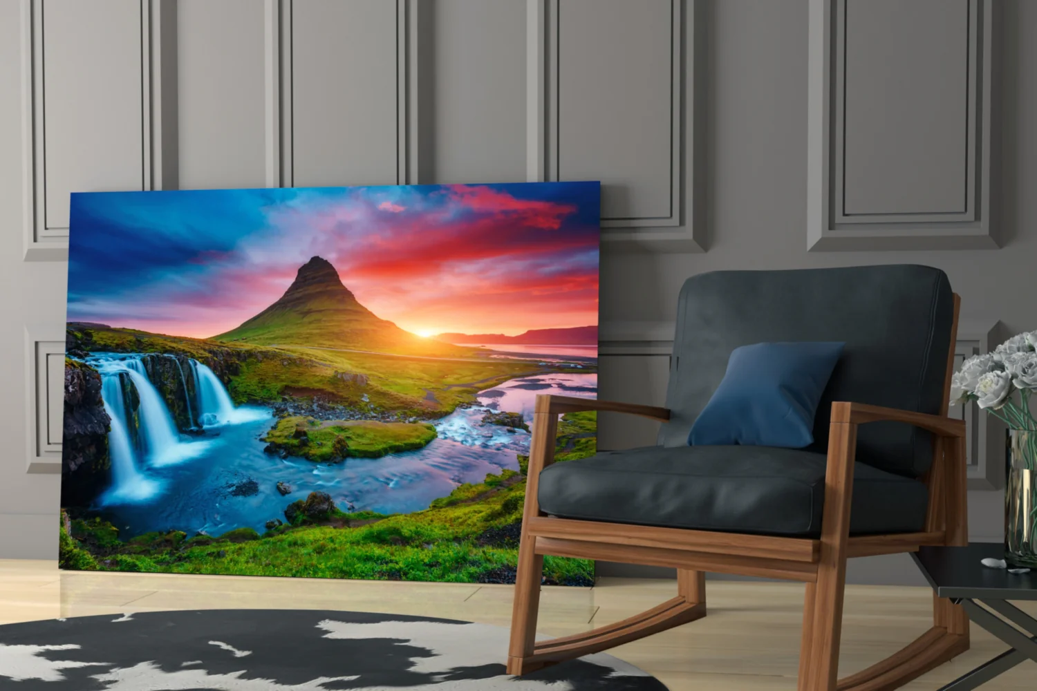 Kirkjufellsfoss Waterfall and View Glass Wall Art - Image 6