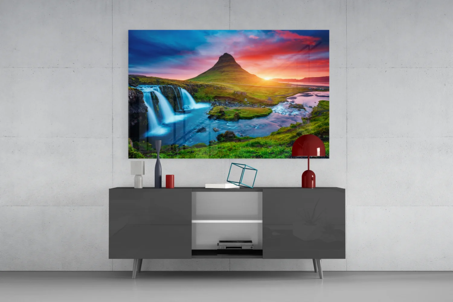 Kirkjufellsfoss Waterfall and View Glass Wall Art - Image 8